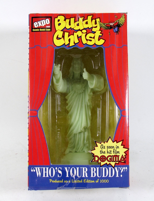 Dogma Buddy Christ GLOW IN THE DARK Dashboard Statue View Askew - Click Image to Close