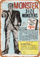 Monster Size Monsters White 1967 Metal Sign 9" x 12"