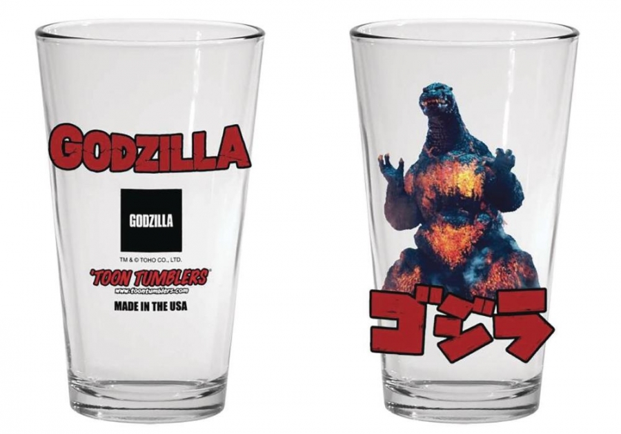 Godzilla Burning Godzilla Toon Tumbler Pint Glass - Click Image to Close