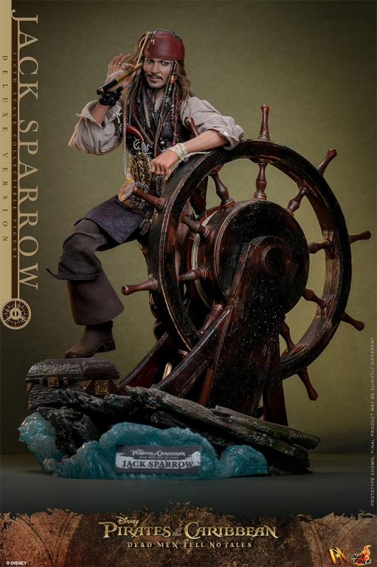 Pirates of the Caribbean Jack Sparrow Deluxe 1/6 Scale Figure with Base by Sideshow Johnny Depp - Click Image to Close