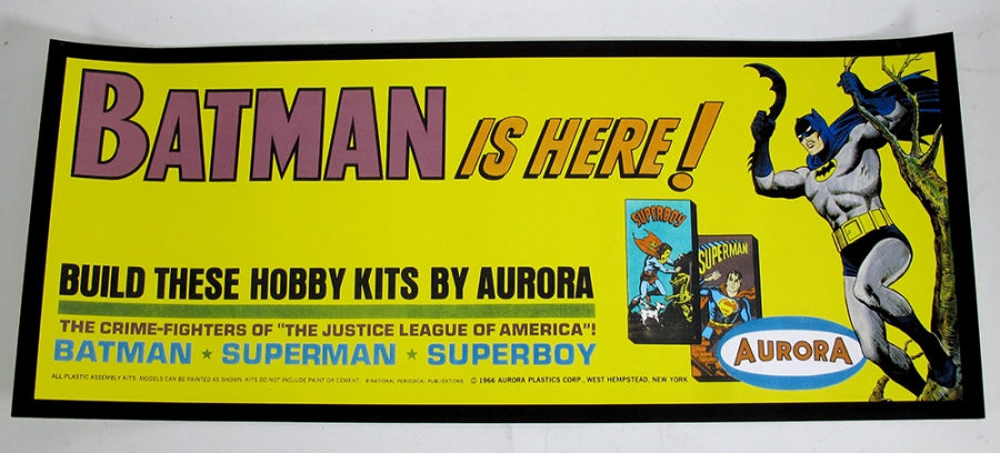 Batman Is Here! Aurora Hobby Shop Sign 24" X 10" Poster Reproduction - Click Image to Close