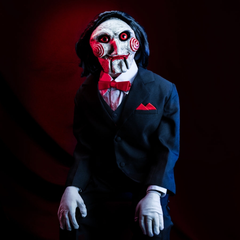 SAW - 42" Billy Puppet Deluxe Prop With Sound and Motion - Click Image to Close