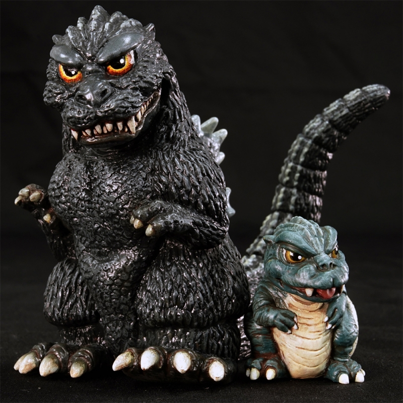 Godzilla 1993 Mame Godzilla and Baby Godzilla Soft Vinyl Model Kit by Kaiyodo - Click Image to Close