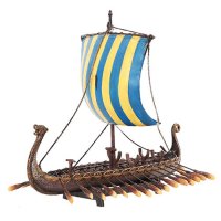 Viking Long Ship Pre-Painted 12" Hand Painted Resin Replica