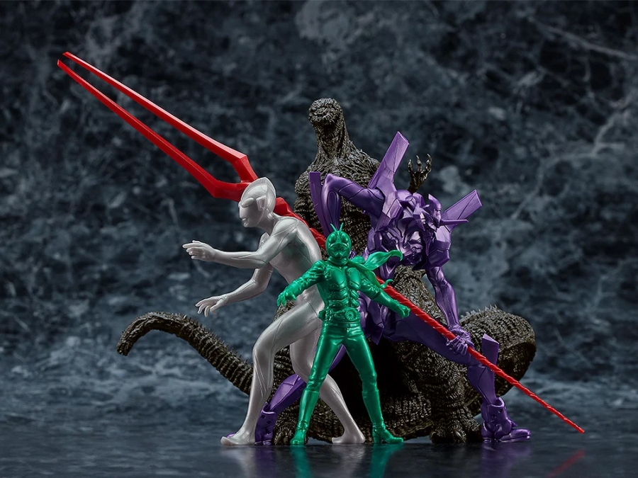 Shin Japan Heroes Universe PLAMAX MF-87 Figure Model Kit Set Godzilla, Ultraman, Evangelion and Kamen Rider - Click Image to Close