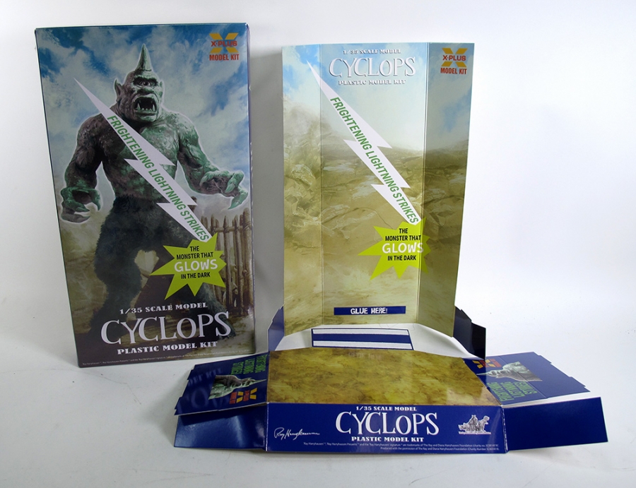 7th Voyage of Sinbad Cyclops Frightening Lightning Glow Model Kit and RARE Store Display by X-Plus Japan - Click Image to Close