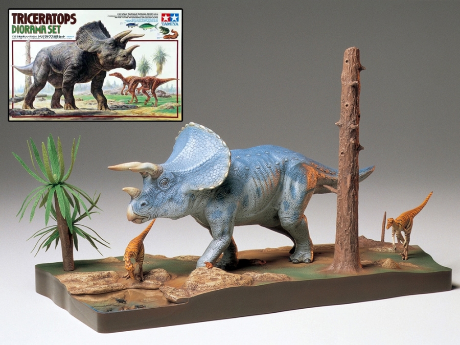 Triceratops Dinosaur Diorama Set 1/35 Scale Model Kit by Tamiya Japan - Click Image to Close
