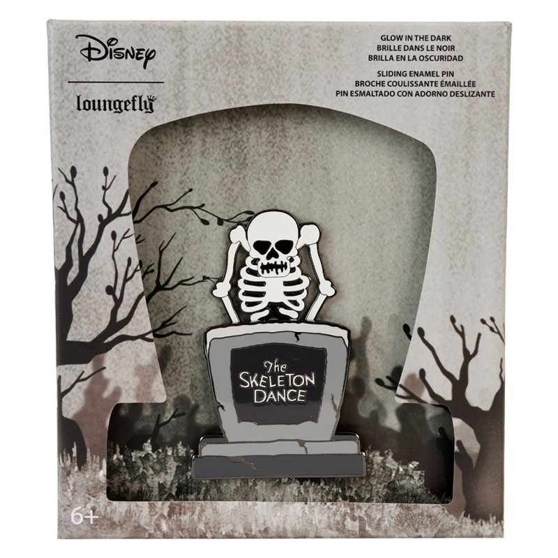 Skeleton Dance 95th Anniversary Glow-In-The-Dark Sliding 3-Inch Collector Box Pin - Click Image to Close