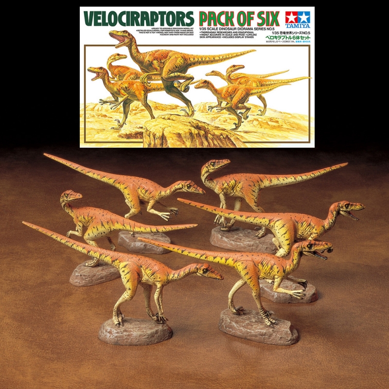 Velociraptors Dinosaur Pack of Six 1/35 Scale Model Kit by Tamiya Japan - Click Image to Close