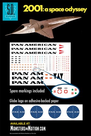 2001: A Space Odyssey Pan Am Decals for Orion Space Clipper 1/72 Scale Model Kit by Moebius