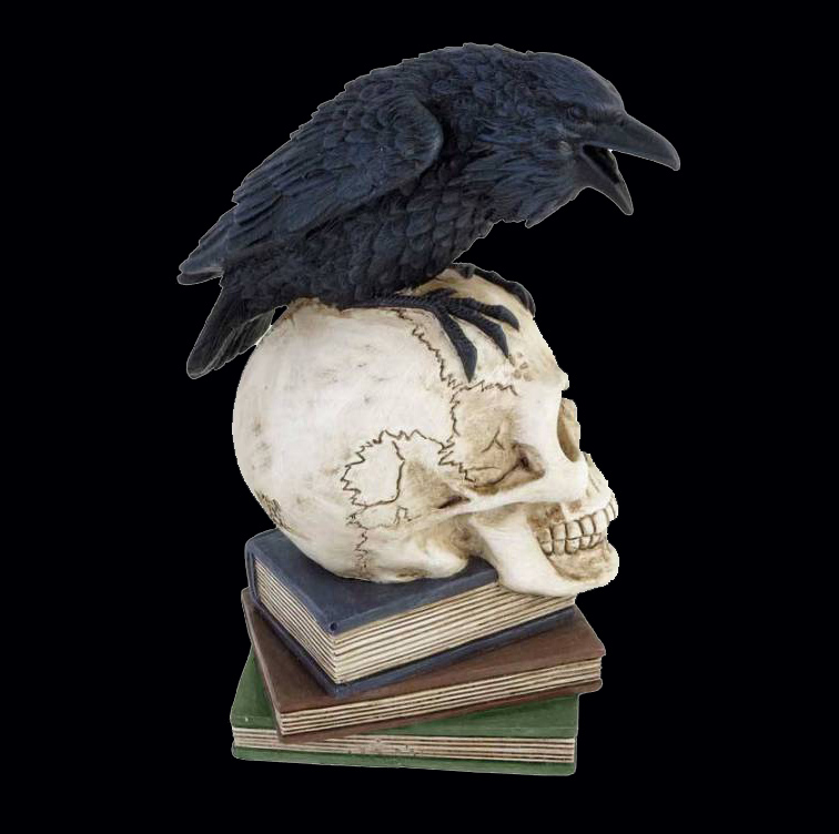 Poe's Raven with Skull England 1977 8 Inch Statue Edgar Allen Poe - Click Image to Close