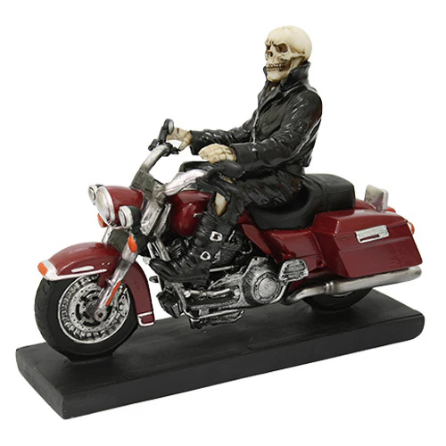 Skeleton Biker 8" Long Cold Cast Resin Statue - Click Image to Close