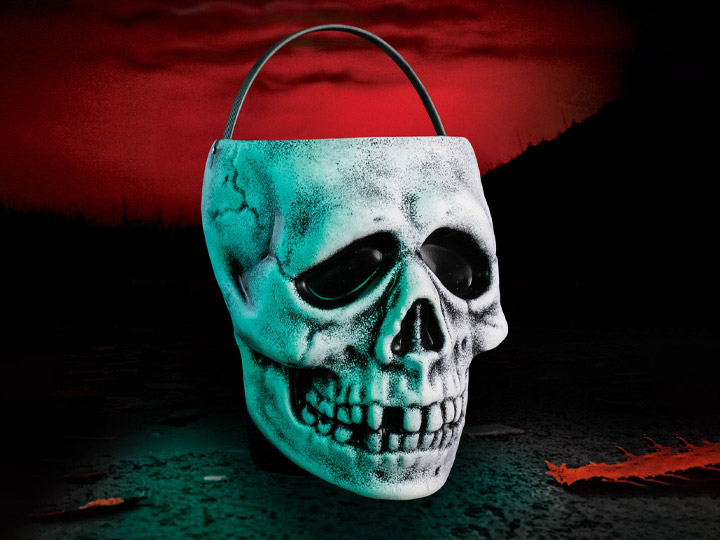 Don Post Studios Skull Halloween Candy Pail - Click Image to Close