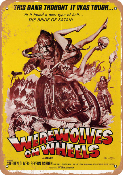 Werewolves On Wheels 1971 Movie Poster 10" X 14" Metal Sign - Click Image to Close