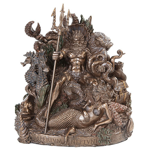 King Neptune Cold Cast Bronze 10" Tall Statue - Click Image to Close
