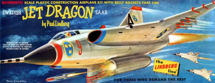 Saab Jet Dragon J-35 Supersonic 1/48 Scale Lindberg Re-Issue Model Kit by Atlantis - Click Image to Close